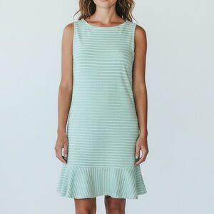 Sail to Sable Size S Aqua White Striped Ruffle Hem Shift Dress